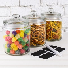 Glass Apothecary Jars – Set Of 3 – 32oz Canisters With Lids – Sugar Container…