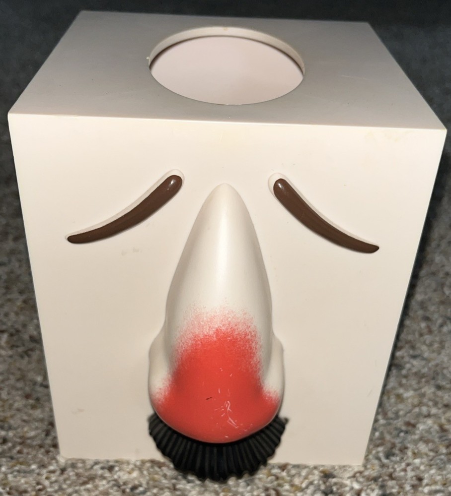 Vtg Entex LA Puffs Plus Tissue Box Cover Holder Cube Funny Nose Mustache H3