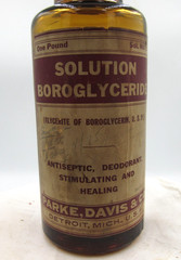 BW – 1920’s Parke, Davis & Co Detroit Mich Boroglyc 6 3/4″ Amber Medicine bottle