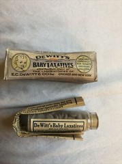 DEWITT’S BABY LAXATIVES LABELED PILL VIAL & ORIGINAL BOX W/ CIRCULAR, Unopened.
