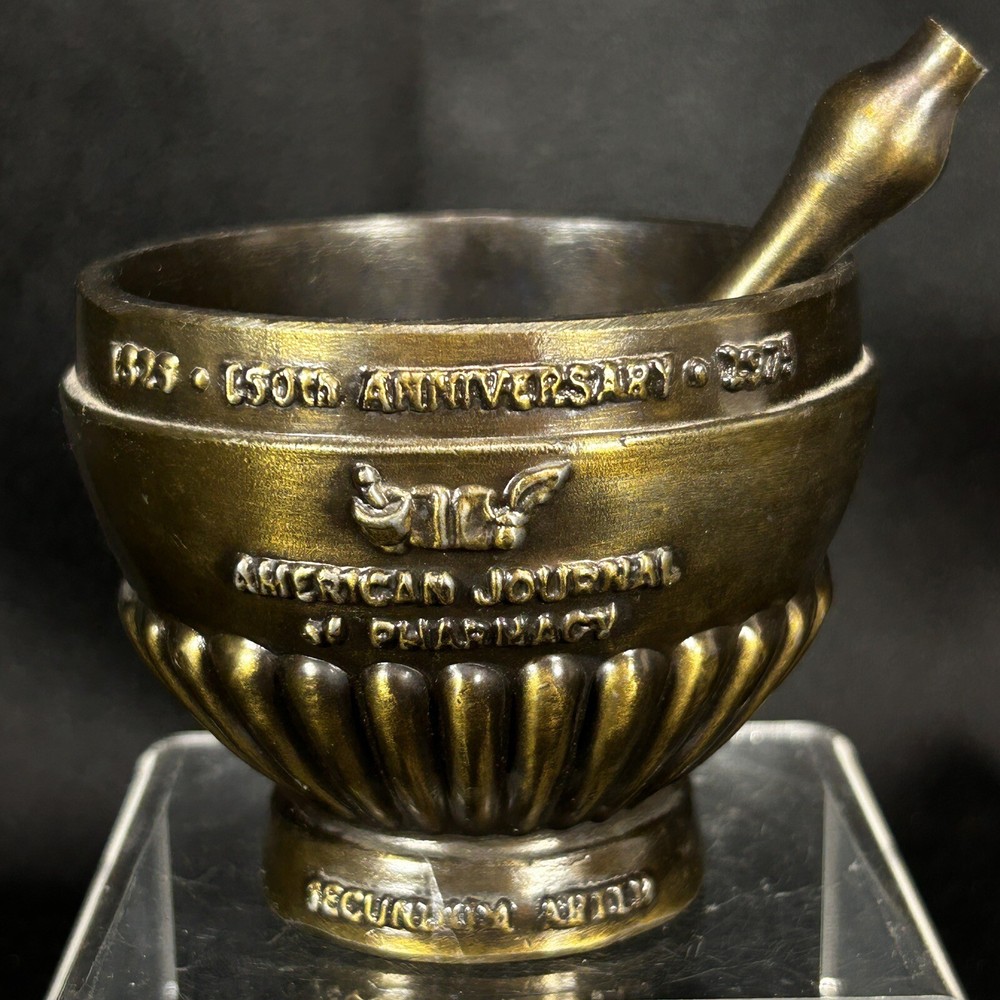 Vtg AMERICAN JOURNAL OF PHARMACY 150th Anniversary Brass Mortar & Pestle