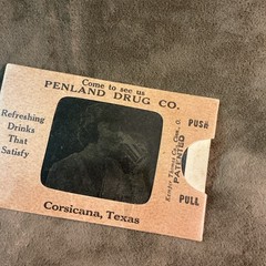 Rare 1920s black & white 3-D image movable PENLAND Drug company Corsicana TX