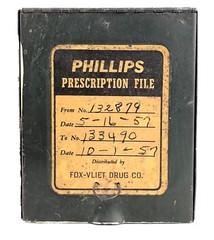 Vintage 1950s Phillips Prescription File Box Fox Vliet Drug Co. Drugstore