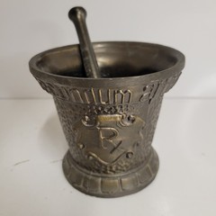 Vtg Coricidin Heavy Brass 4″ Tall Mortar & 6″ Pestle Apothecary Pharmacy Rx