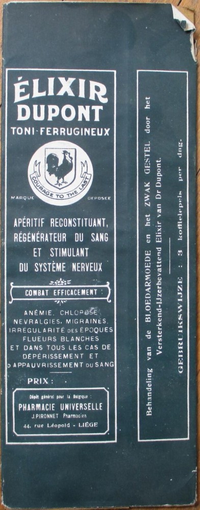 Drug Pharmacy 1900 Advertising Box, Élixir Dupont Iron Tonic Liege, Belgium