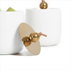2 Pack Ceramic Qtip Holder Dispenser with Gold Lids, White Apothecary Jars Ba…