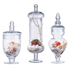 3-Pack Glass Apothecary Jars with Lids – Decorative Candy Storage Containe