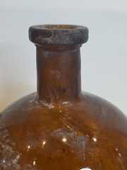 VINTAGE HANDMADE Large Apothecary Glass Bottle Amber Brown 12″