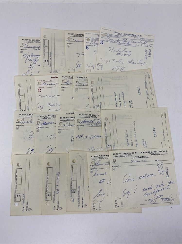 1960s Pharmaceutical Doctor Drug Prescription Lot of 20 Medical Scripts Vintage