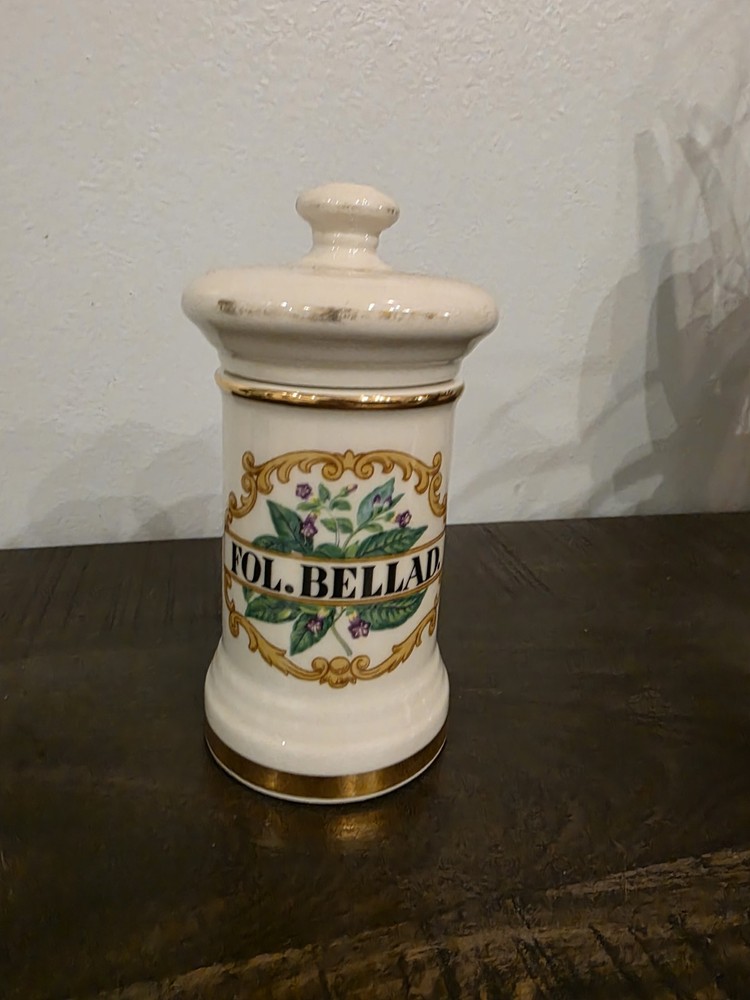 Fol. Bellad. Ceramic Apothecary Jar With Lid – Ceramic Pharmaceutical VTG 7.5 „