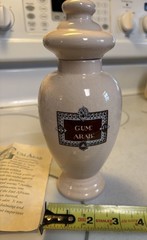 ELI LILLY CERAMIC GUM ARAB APOTHECARY JAR – 8.5” With Lid, Includes Paper