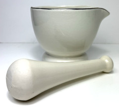 Vtg Eli Lilly Co. Ceramic Mortar & Pestle Cream Canada Collingwood Ont. Pharmacy