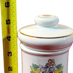 VTG DOM Japan Porcelain Apothecary Jar Pulvis Latin Crest Gold Trim Lidded 5″