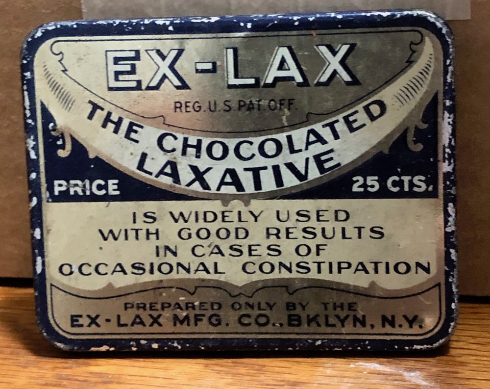 Antique Ex-Lax Tin 1930 Original Chocolate Laxative Pharmacy Medicine RX Medical