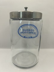 Grafco Medical Apothecary Glass Jar Stainless Lid Blue Letters Tongue Depressors
