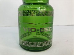 Vintage Green Glass Apothecary Jar Bottle Bubble Lid Belgium 5.5″ Vio-Bec GOLD