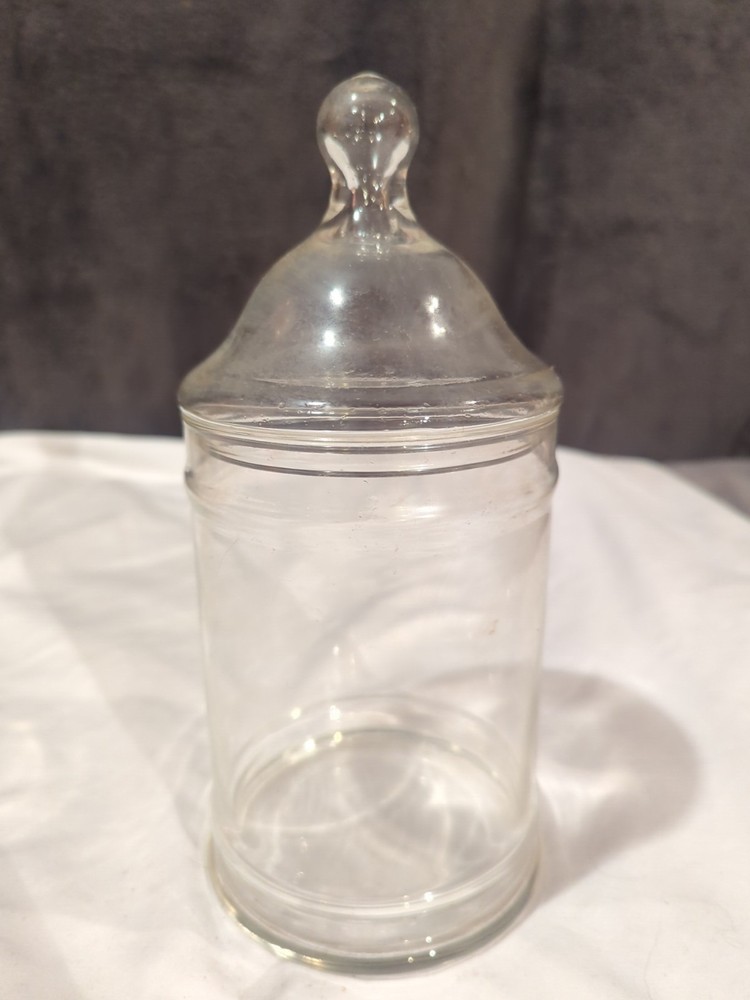 Vintage Apothecary Pharmacy Clear Glass Jar with Knob Lid