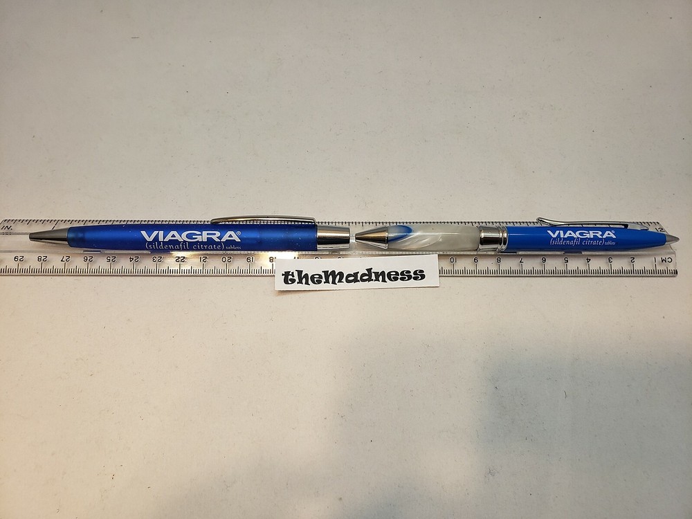Two 2 New Viagra Drug Rep Metal Blue Marble Twist & Plastic Pens Pharmaceutical