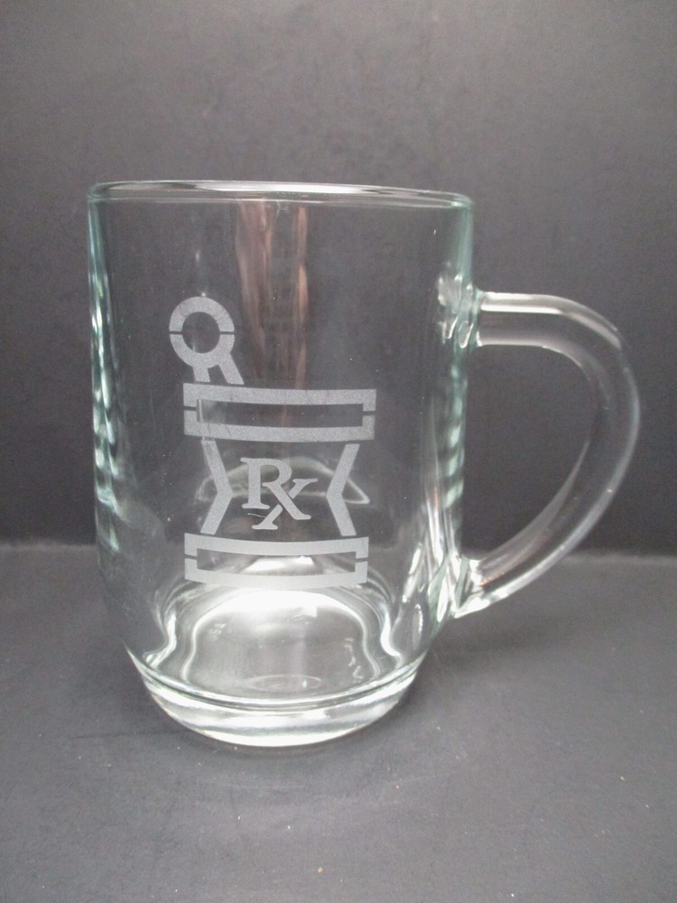 RX Clear Cup / Mug Pharmacist Pharmacy Mortar Pestle Made in USA !