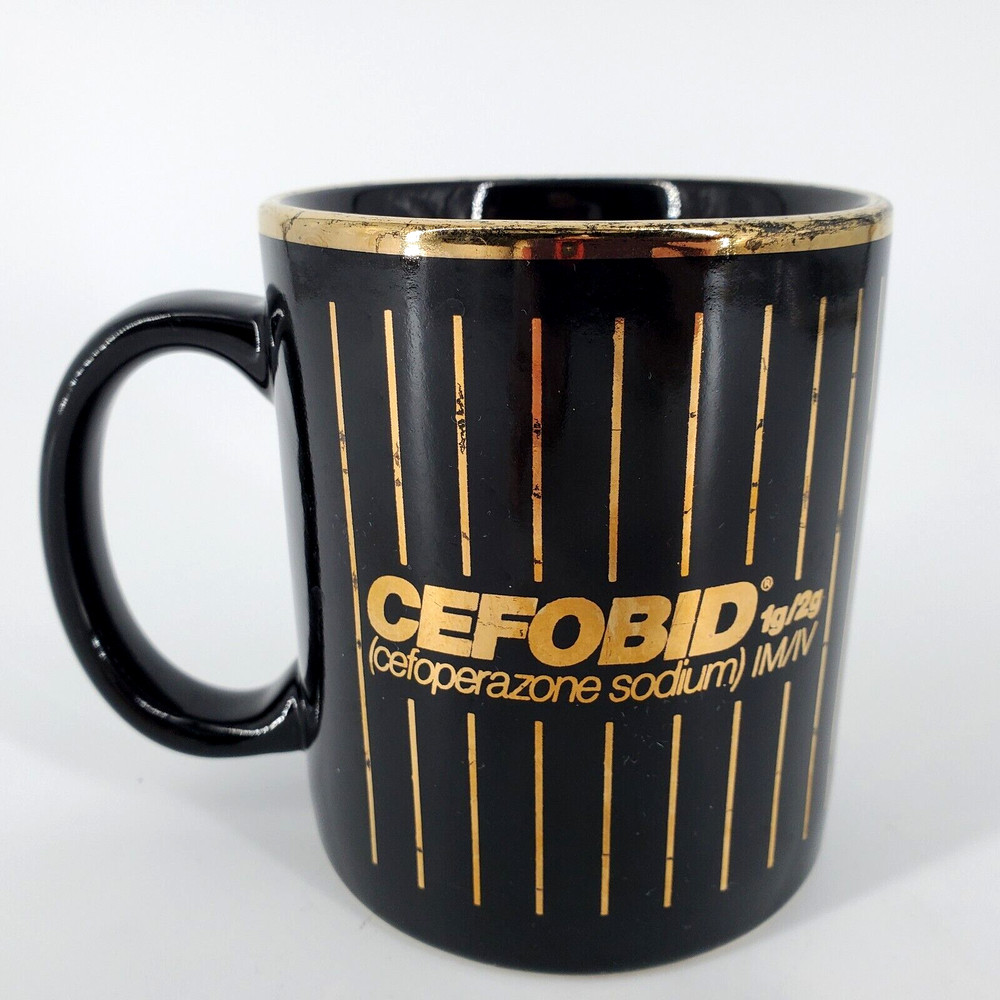 Cefobid Black Gold Stripes Coffee Mug Cup Pharmaceutical Drug Rep Pharma Promo