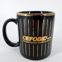 Cefobid Black Gold Stripes Coffee Mug Cup Pharmaceutical Drug Rep Pharma Promo