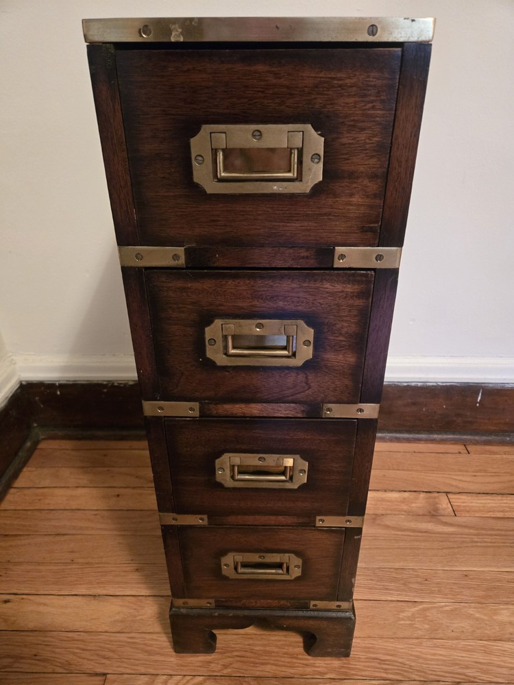 Antique Apothecary Military Campaign Chest Of Drawers with Leather Top