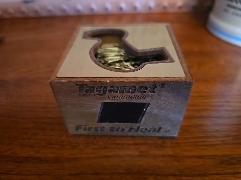 Pharmaceutical Drug Rep Promo Tagamet Paper Clips and Wooden Clip Holder Vintage