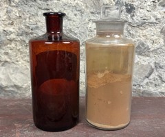 Antique Victorian Apothecary Bottles w Labels Teinture De Rhubarbe & PULV CASSIÆ