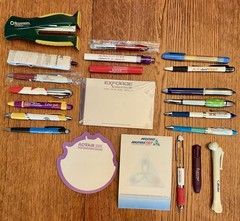 Pharmaceutical Drug Rep Lot of 23 – Metal Pens Penlights Note Pads Stapler