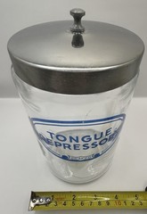 Grafco Medical Apothecary Glass Jar Stainless Lid Blue Letters Tongue Depressors