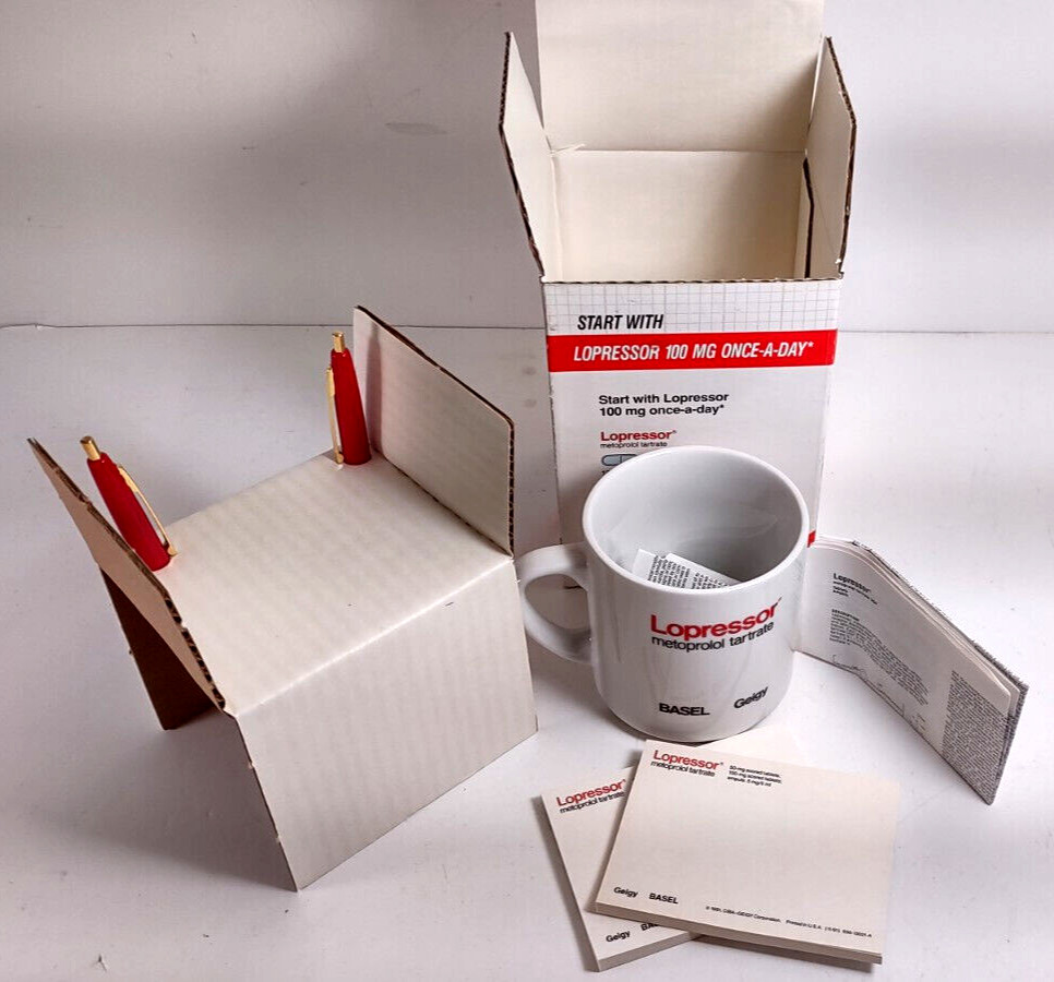 Pharmaceutical Drug Rep PromoAd Pen Post It Coffee Mug Lopressor (Beta Blocker)