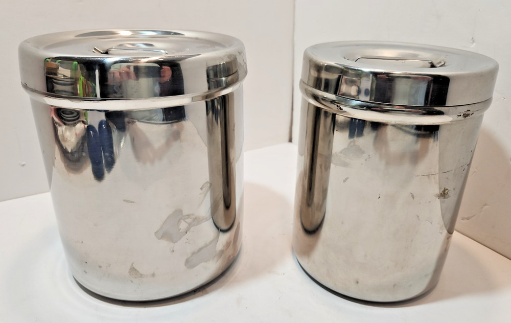 Vtg Stainless Steel Canisters W/ Medical Lid – Set of 2 Vollrath 8802 Polar 3J