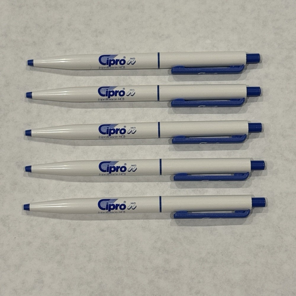 Lot 5 CIPRO Pharmaceutical Drug Rep Pens Advertising Cipro Ink Pen UNTESTED