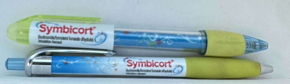 Lot Of 2 SYMBICORT Drug Rep Advertising Pharmaceuticals Collectable Pens Pharma