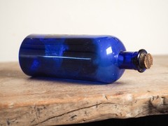 Antique Victorian Blue Bottle with Stopper and Original Label -Sold Individually