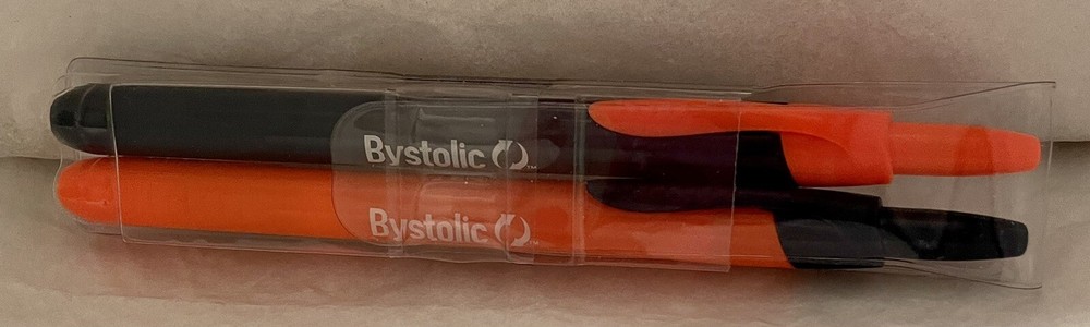 BYSTOLIC NEBIVOLOL Drug Rep Pharma LOT OF 2 MARKERS (1 Orange, 1 Blue) NEW NOS
