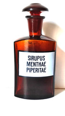 SIRUPUS MENTAE PIPERITAE Vintage Glass Apothecary Pharmacy Brown Bottle 250ml