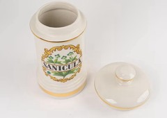 VINTAGE 1970’s SANICULA APOTHECARY JAR BOTANICAL PHARMACY CERAMIC POTTERY EUC