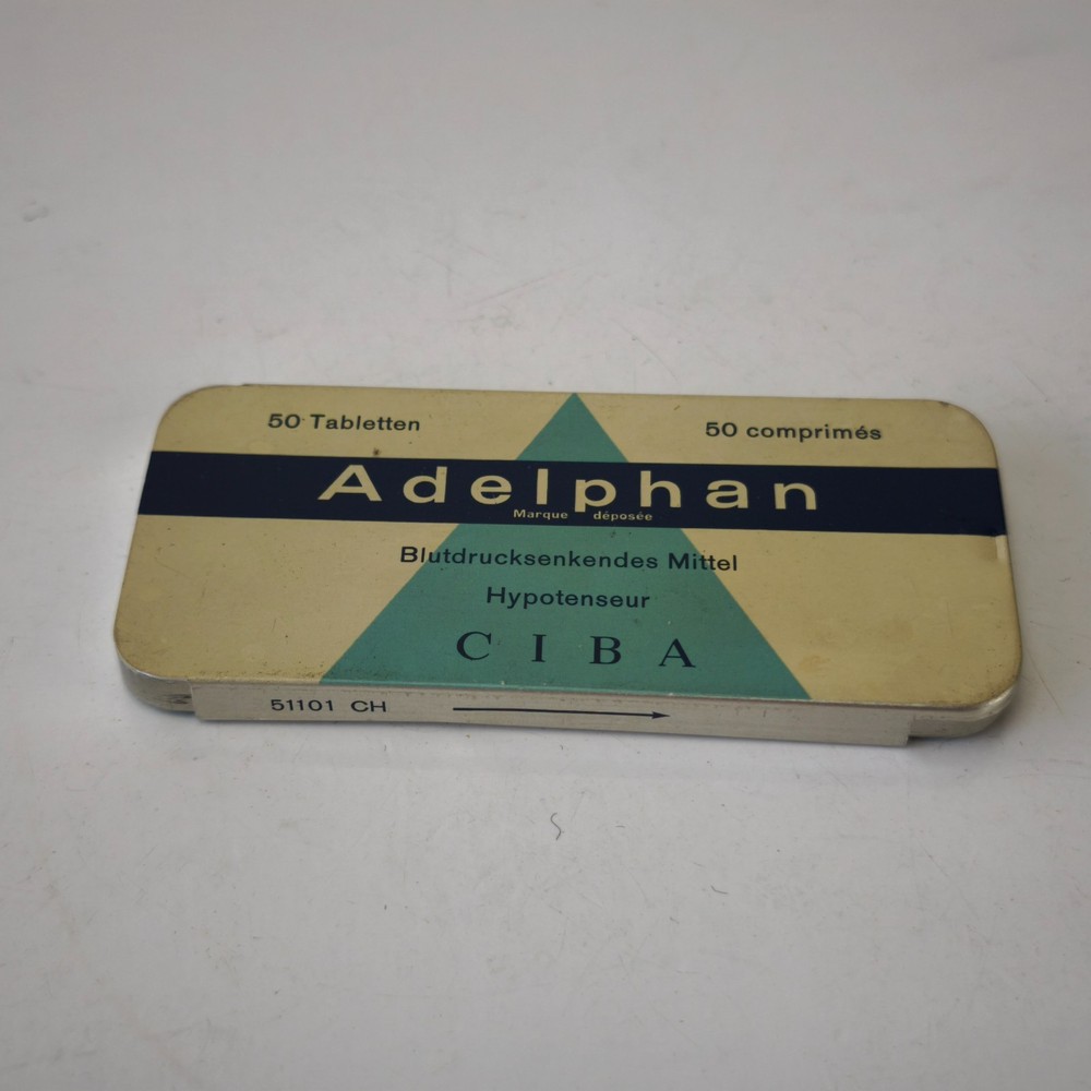 Vintage CIBA Adelphan Medical Empty Tin Box from High Blood Pressure Pills #6205