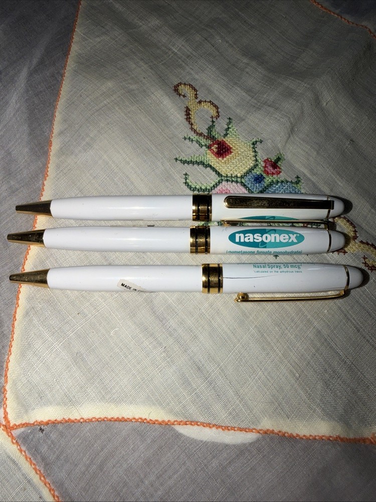 Nasonex Pharmaceutical Drug Rep White Gold Metal Pens Set Of 3