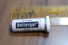 Vtg SANDOZ BELLERGAL MED. TIN BOX, Swiss Belladonna Gynergen Acid-Barbitulric