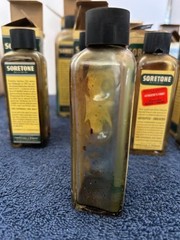 7 Vintage Soretone muscle rub and liniment Bottles in original boxes from 1940’s