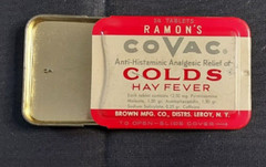 Old Empty Advertising Medicine Tin Ramon’s COVAC Colds Hay Fever Brown Mfg Leroy