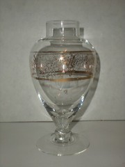 Antique Apothecary Jar Gold pattern vtg glass candy container RARE