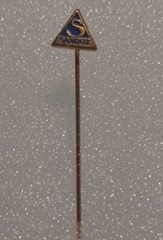 SANDOZ Pharmaceutical small vintage triangle stick pin badge LSD Albert Hofmann
