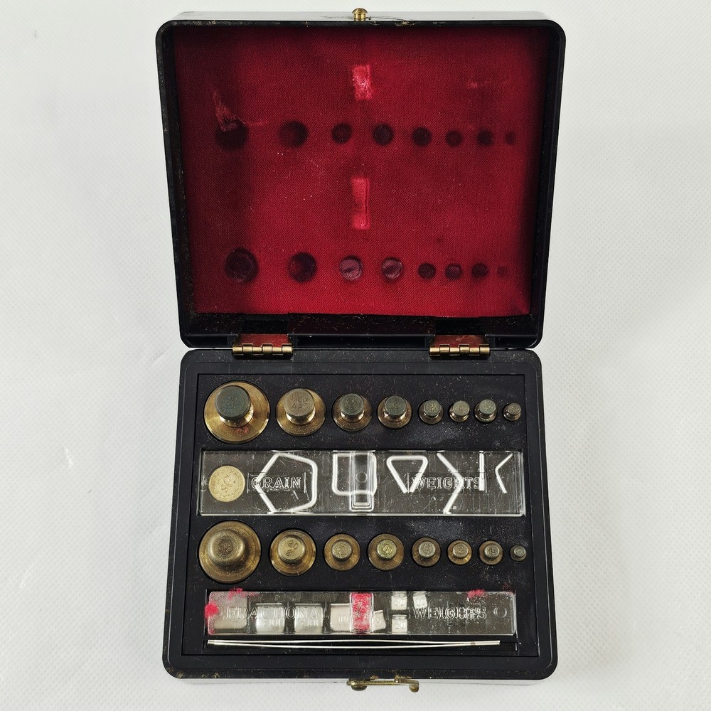 Bristol Myers Set of Pharmacutical Brass Weights in Original Box Vtg READ