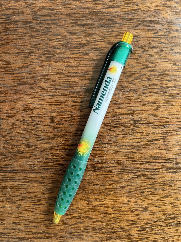 Namenda Medical Drug Rep Pharmaceutical Gel Pen Rare Green Grip Yellow AbbVie