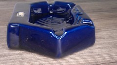 vintage Pfizer advertising ccolbalt blue ash tray Hexagonal sea shell design