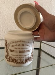 vtg70s italian repro of US 1900s pharmaceutical advertisement milkglass canister
