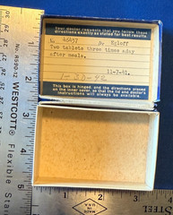 RX PRESCRIPTION CARDBOARD BOX, 1941. „The Prescription Shop“ Mason City, Iowa.